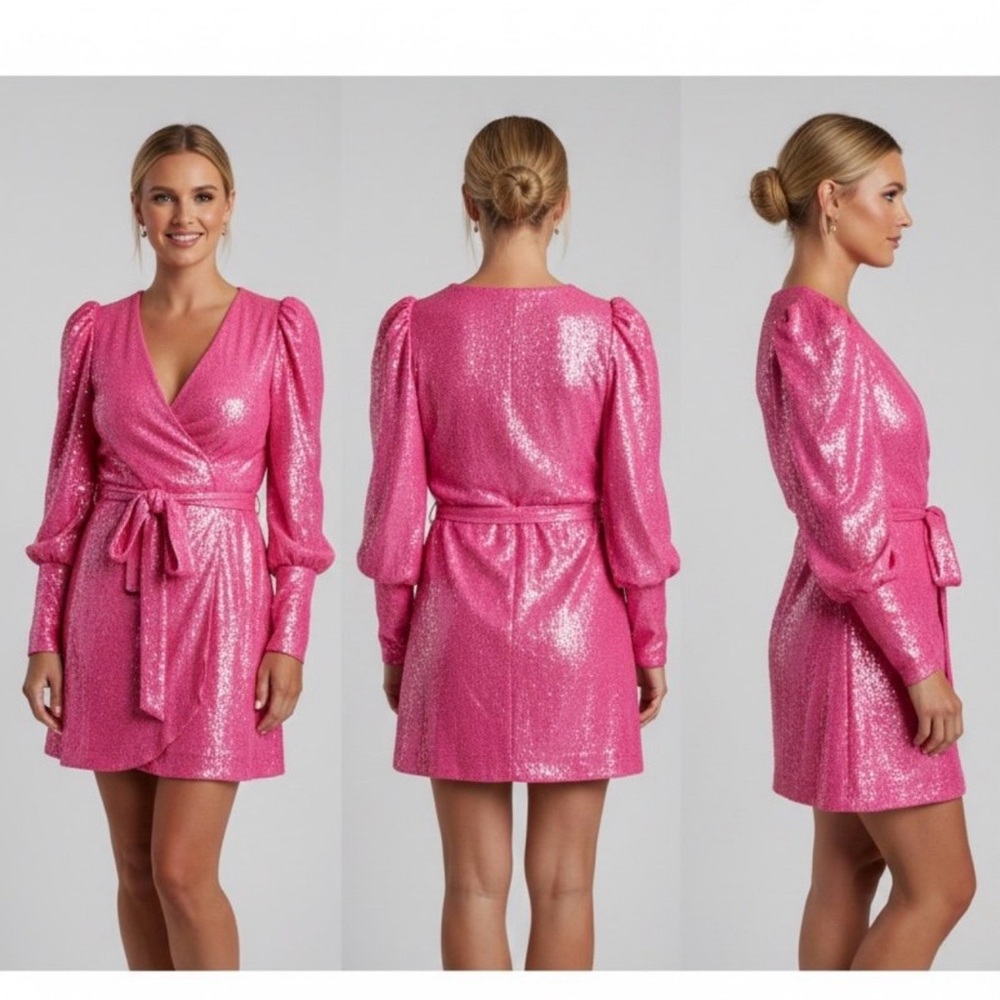 Pink Sequin Wrap Dress